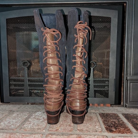 FreeBird Coal Navy Blue Suede Lace Up Corset Boots Size 7 - Picture 15 of 16